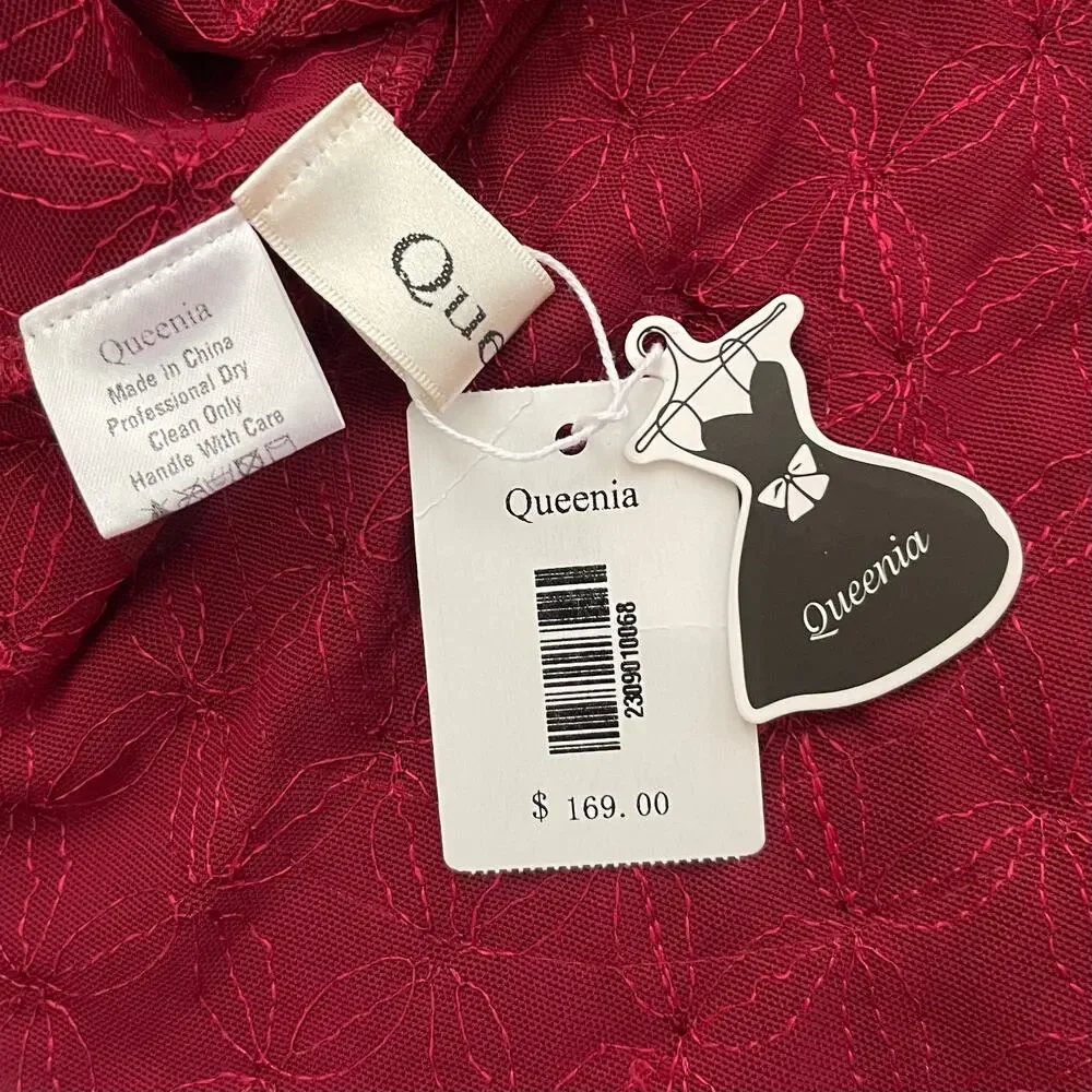 NWT QUEENIA Mock Neck Textured Midi Petal Dress - Red - Long Sleeves - Size L/XL